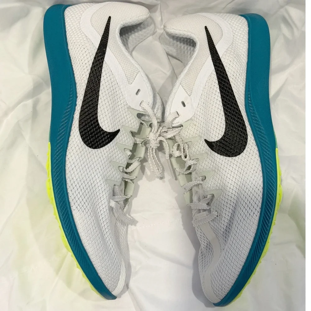 Nike Rival Distance Track Field Spikes White Teal Yellow M9.5 W11 Sporty 106-31
